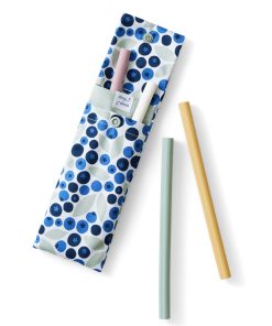 Reusable Silicone Sipper Straws with Storage Pouch made from Upcycled Materials