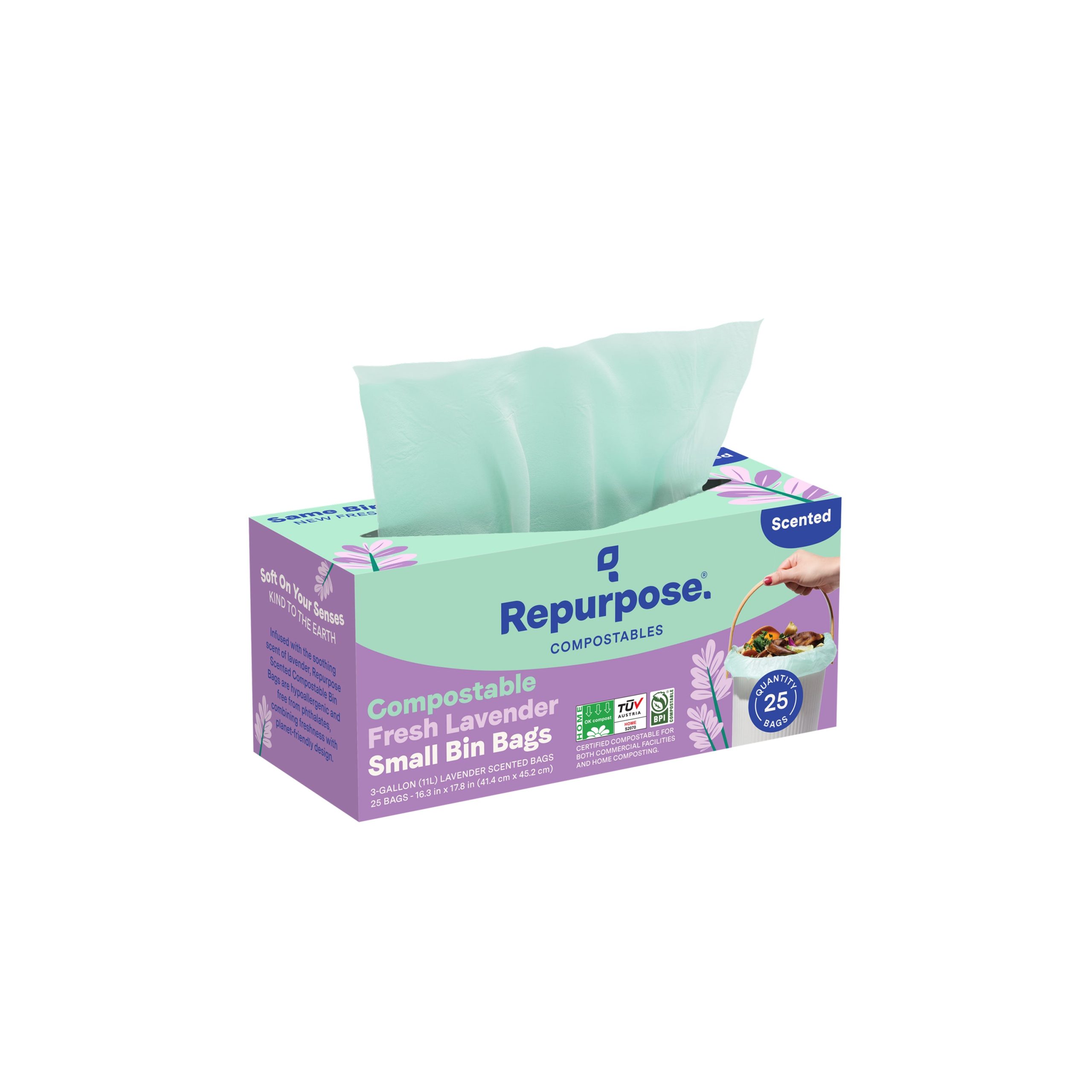 Repurpose_ScentedSmallBinBags25ct3gal_CompostableLavender_Front_1.jpg