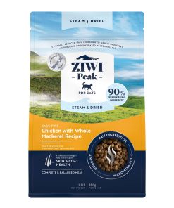 Steam & Dried Cat Food - Cage-Free Chicken with Mackerel – High Protein. Skin & Coat Health. Low Carb